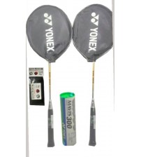 Yonex Mavis 300 ( Pack of 6) White Nylon Shuttle cock and GR 303 (pack of 2) Badminton Kit